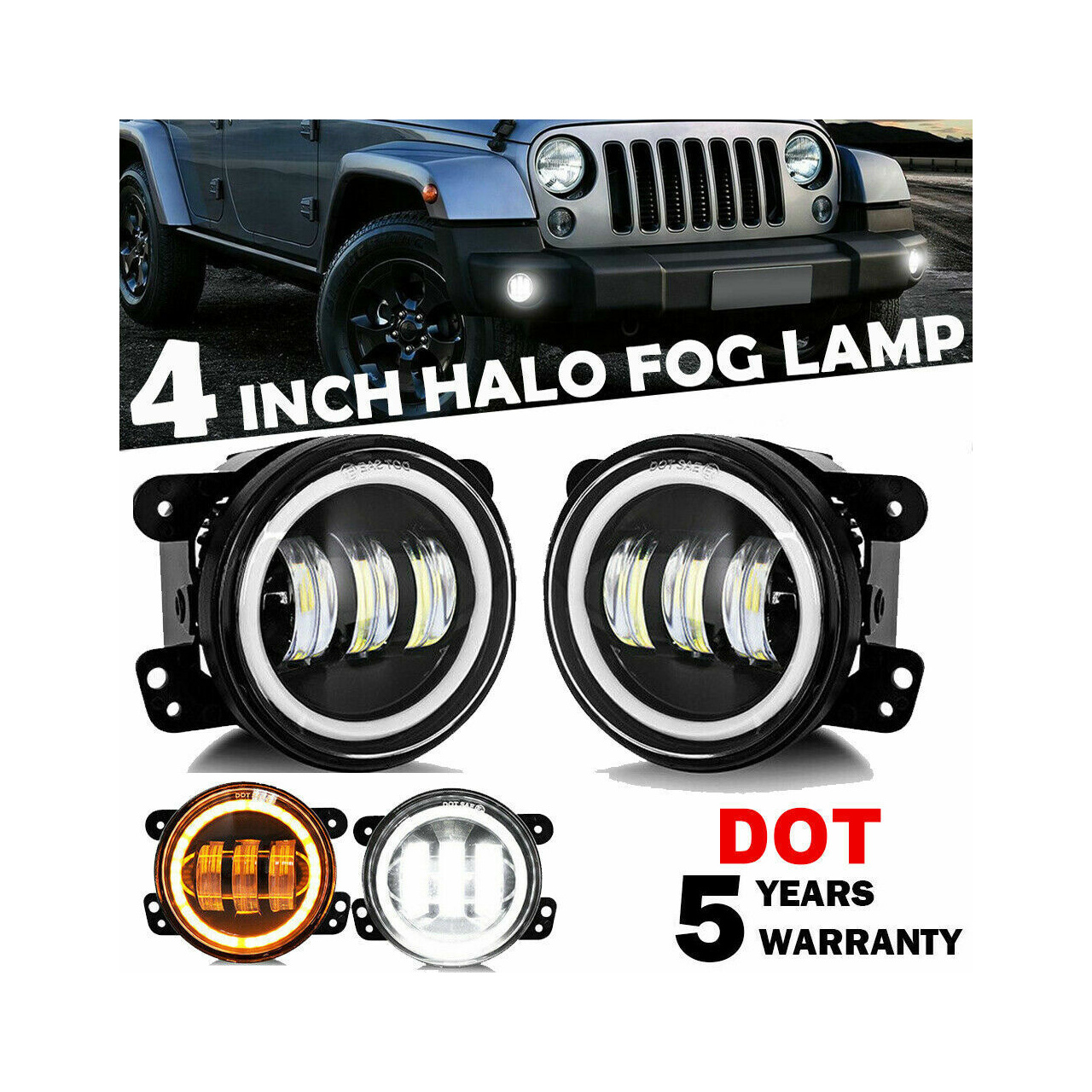 Lampy LED przeciwmgielne 4" cale z DRL do zderzaka Wrangler JL JK 2007+